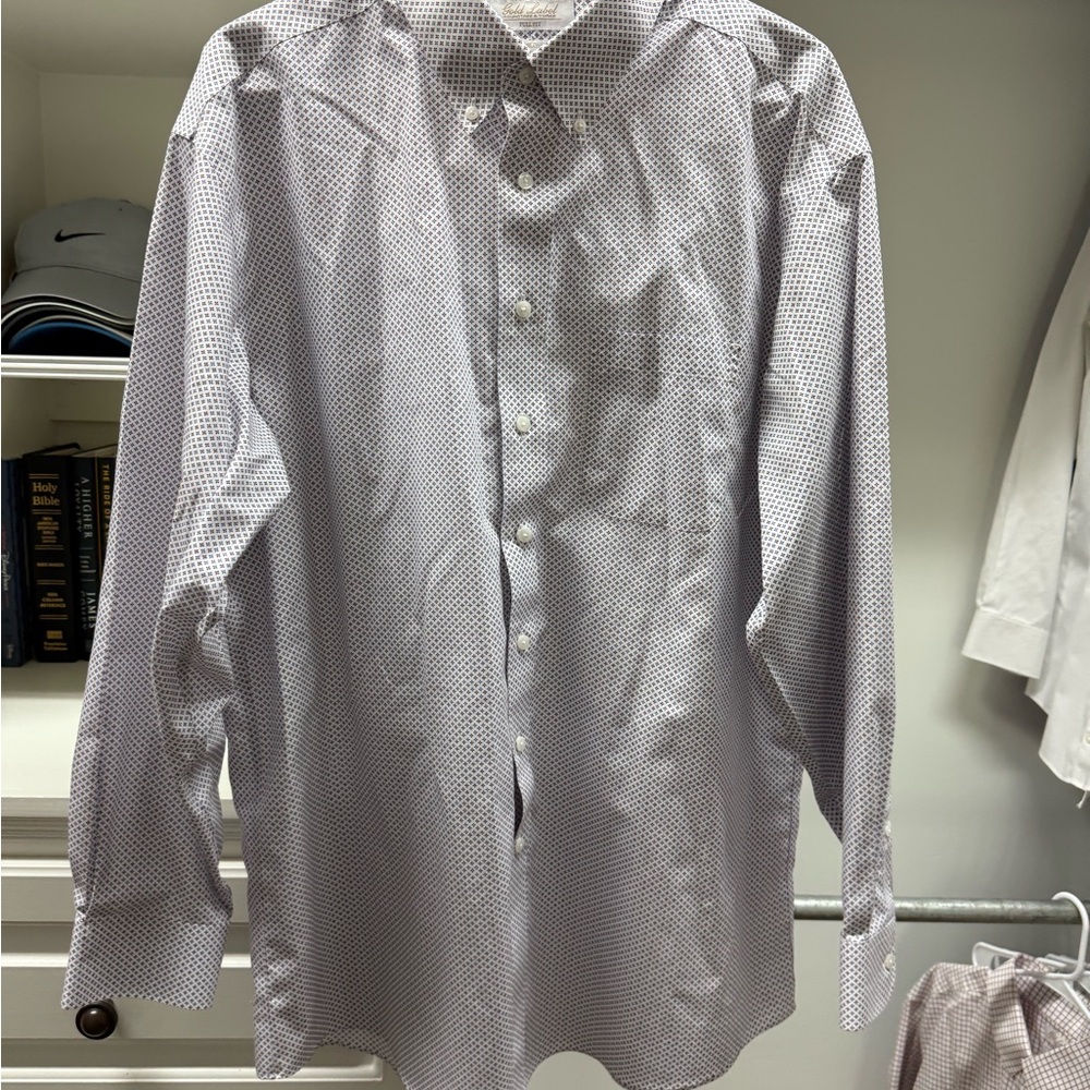 Men's Roundtree & Yorke Gold Label Blue/Brown/White Dress Shirt